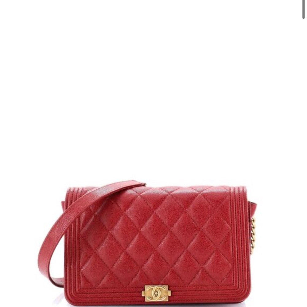 Chanel Red WOC wallet on chain Caviar Quilted Crossbody Bag